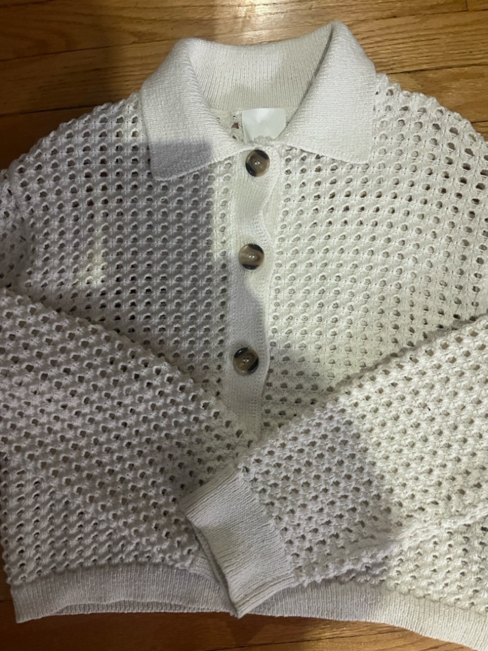 H&M Cream Openwork Knit Button-Up Cardigan